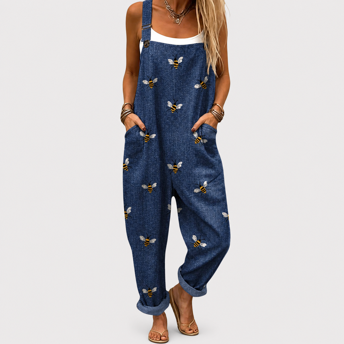 Peto Vaquero Azul con Abejas Estampadas