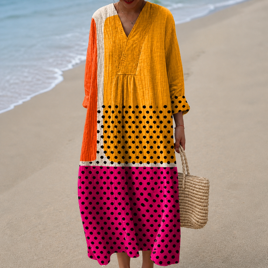 Vestido Naranja con Lunares Rosas y Negros