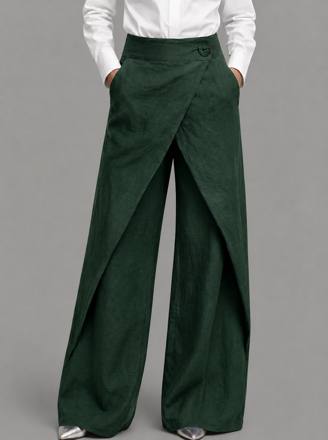 Paloma | Pantalón Cruzado de Pierna Ancha con Botón