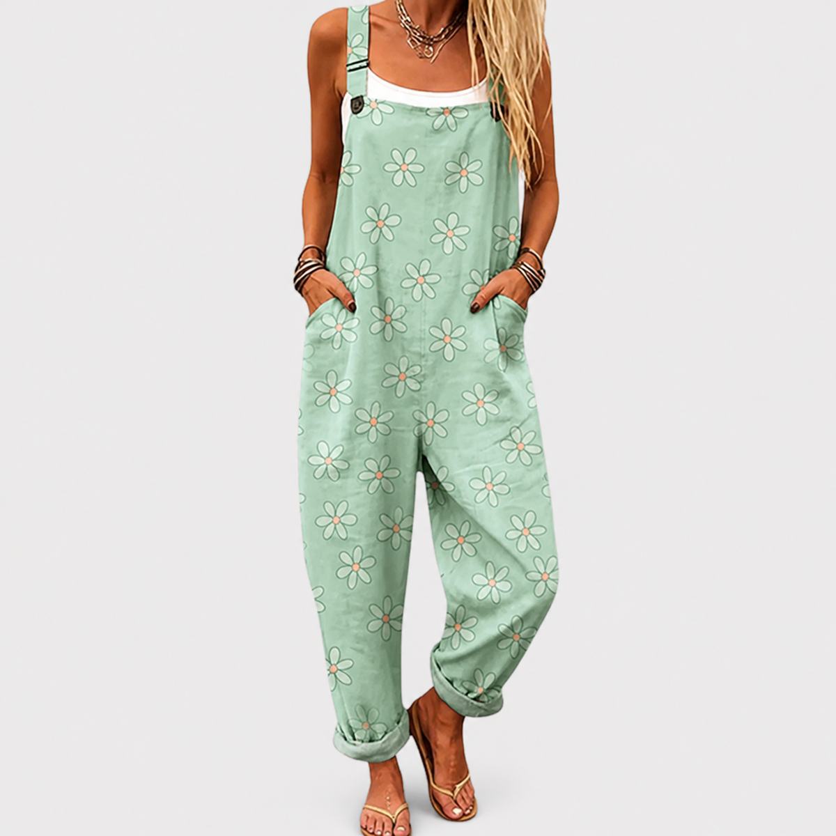 Peto Verde Menta con Margaritas Blancas