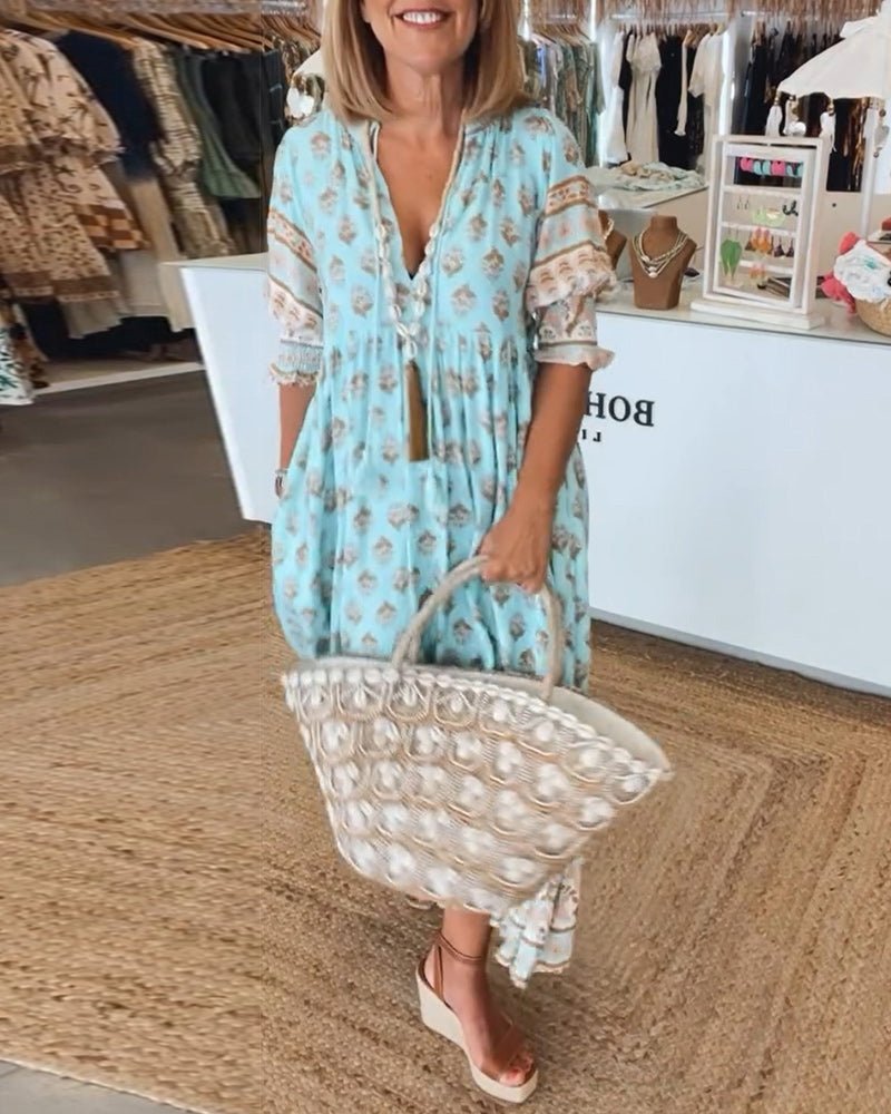 MANA | VESTIDO MIDI FLORAL CHIC CON ESCOTE EN V