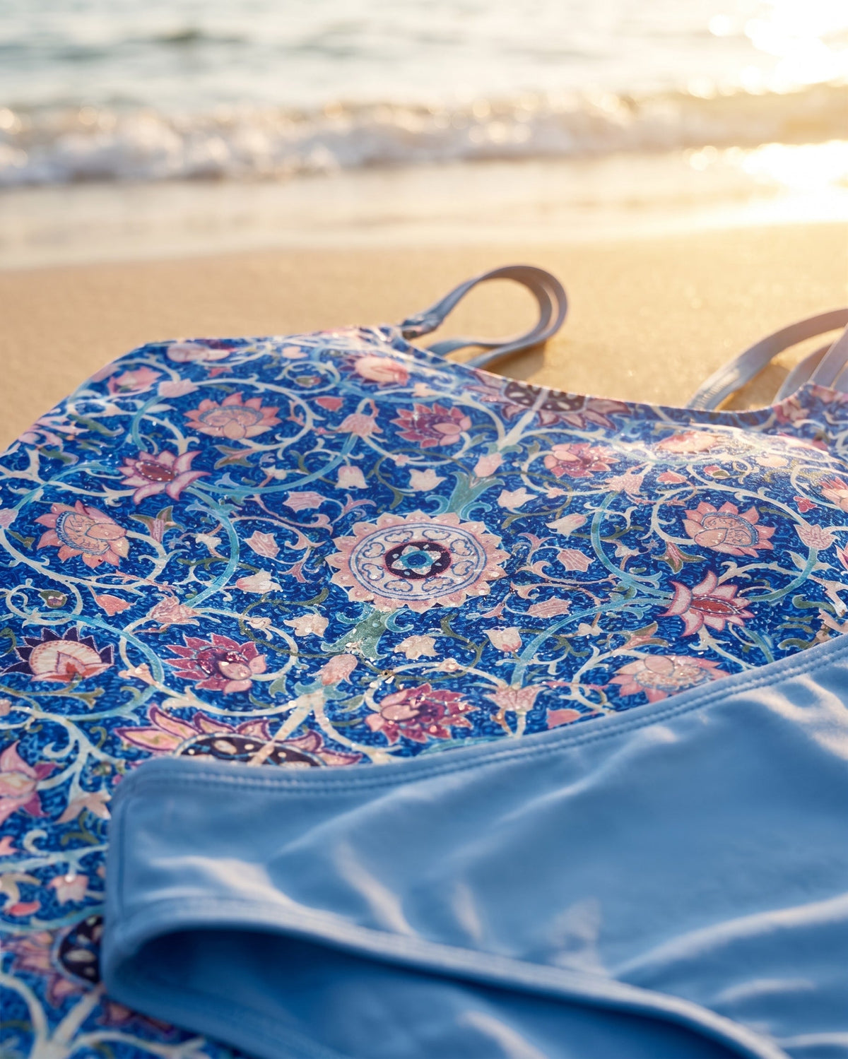Tankini impreso con doble tirante — cintura alta, estampado floral