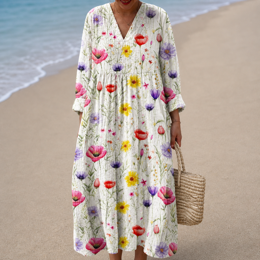 Vestido Blanco con Tulipanes de Colores