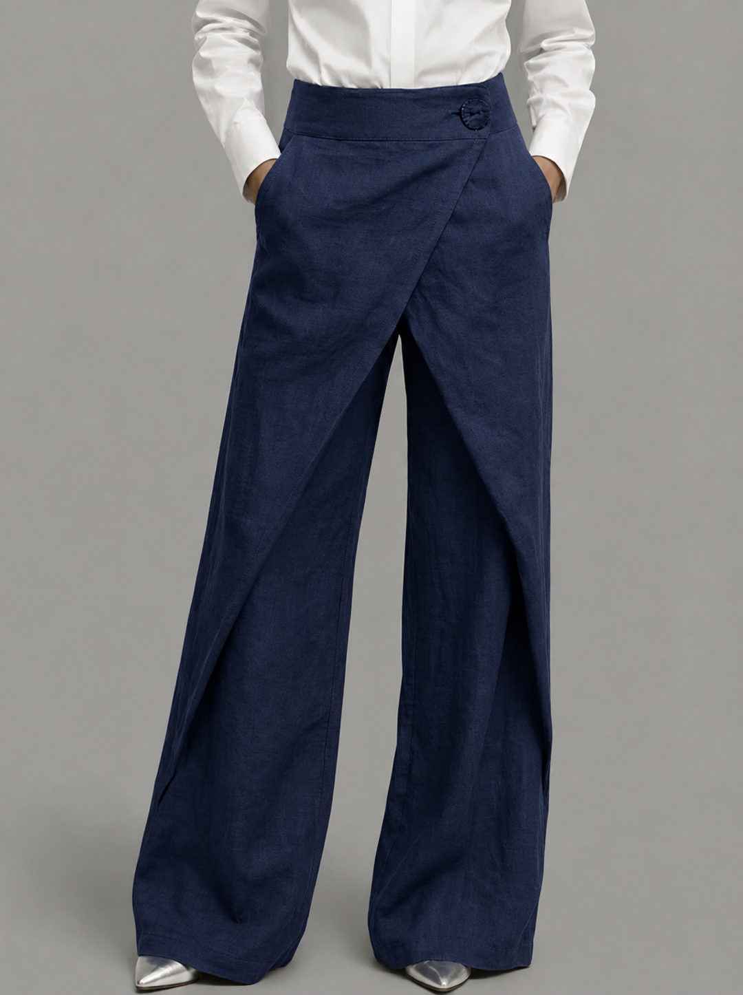 Paloma | Pantalón Cruzado de Pierna Ancha con Botón