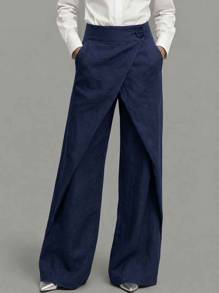 Paloma | Pantalón Cruzado de Pierna Ancha con Botón