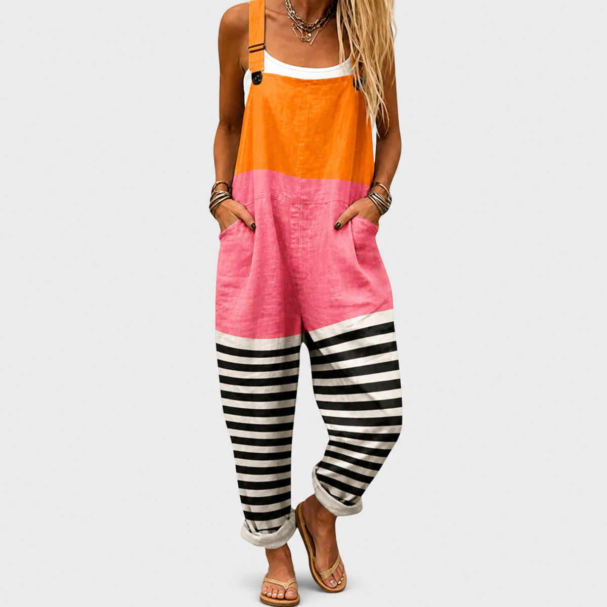 Peto Naranja y Rosa con Rayas Blanquinegras