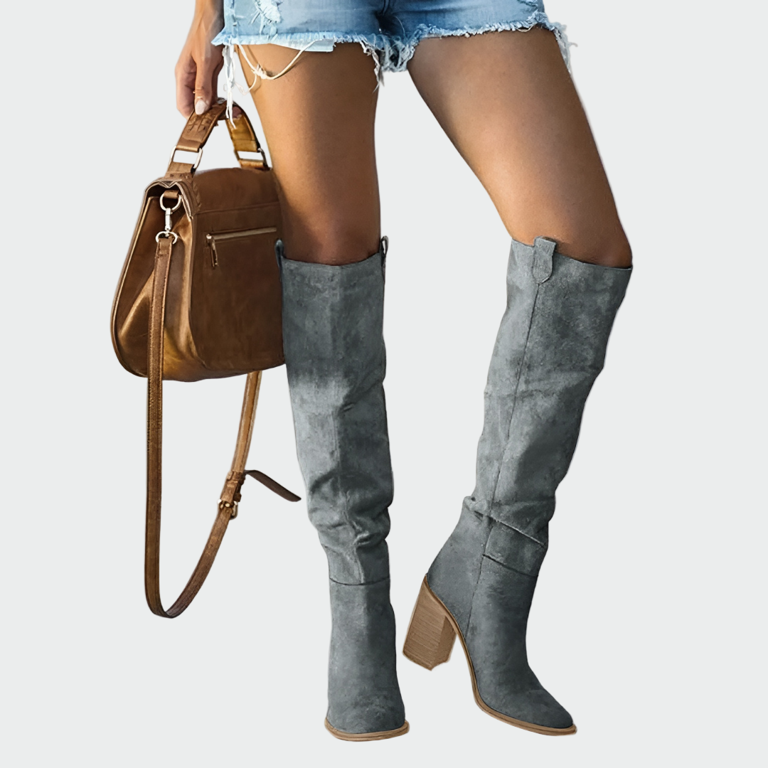 Luisa | Botas Altas de Ante con Tacón Western