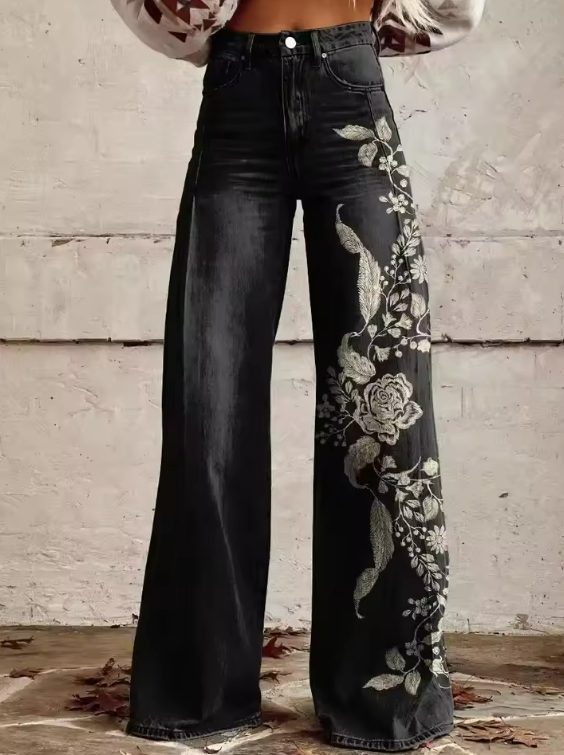 Ecslissi | Pantalón Floral Vintage de Pierna Ancha