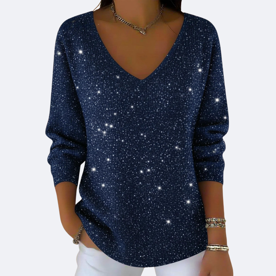 GIULIA - Sweater Elegante Cuello V con Brillo