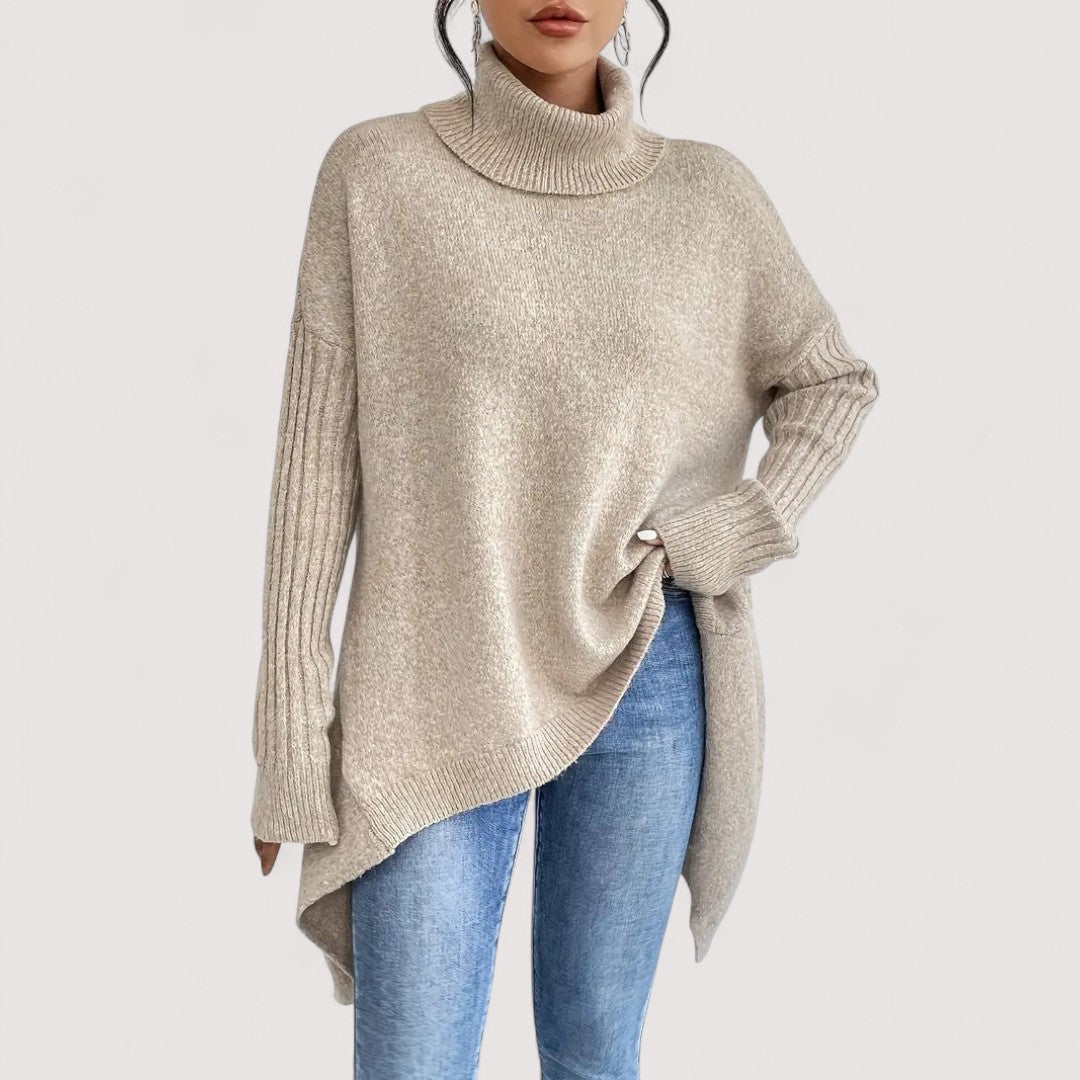 Patricia – Sweater Largo y Elegante con Cuello Alto
