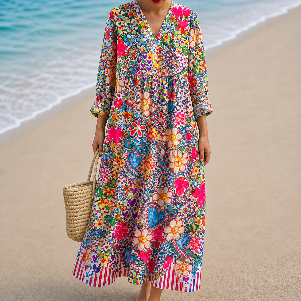 Vestido Blanco con Flores Diminutas de Colores