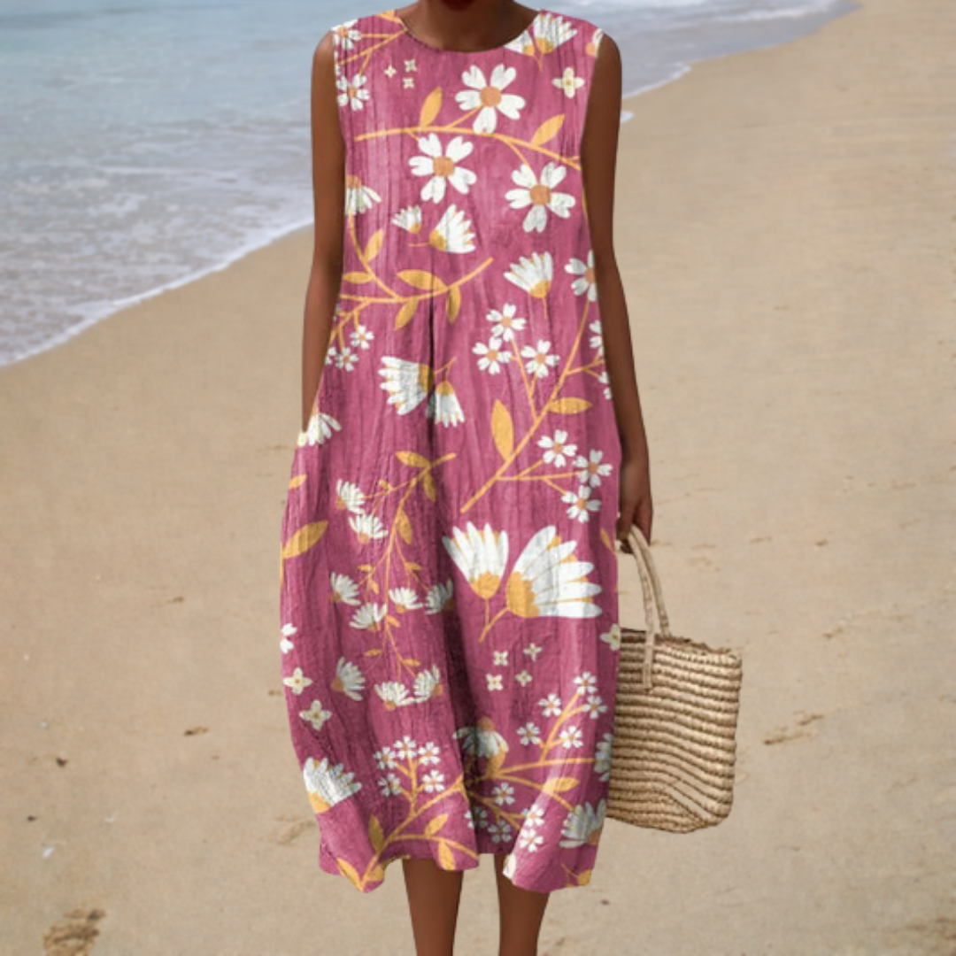 Vestido sin Mangas Frambuesa Floral