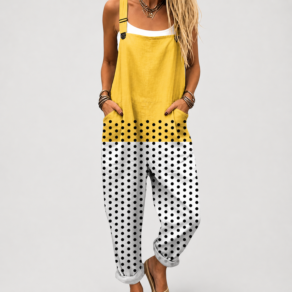 Peto Amarillo con Lunares Negros en Lino