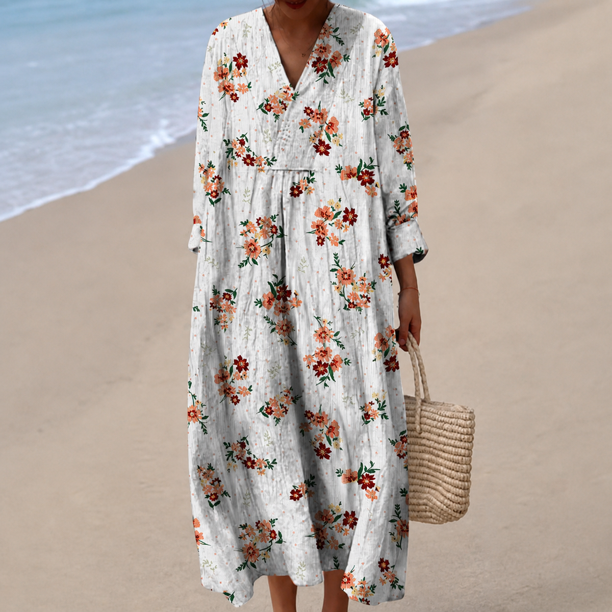 Vestido Blanco con Florecillas Naranjas