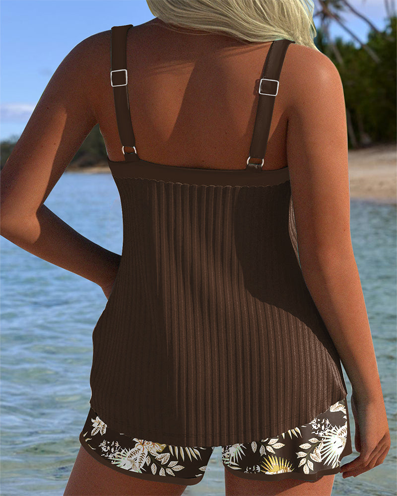 Tankini Rayado Dos Piezas Corto De Playa
