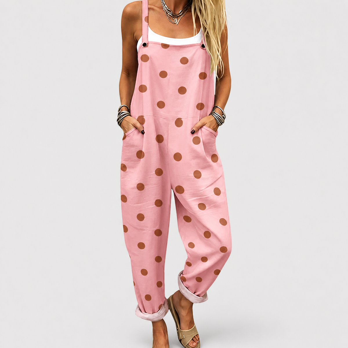 Peto Rosa con Lunares Marrones Grandes