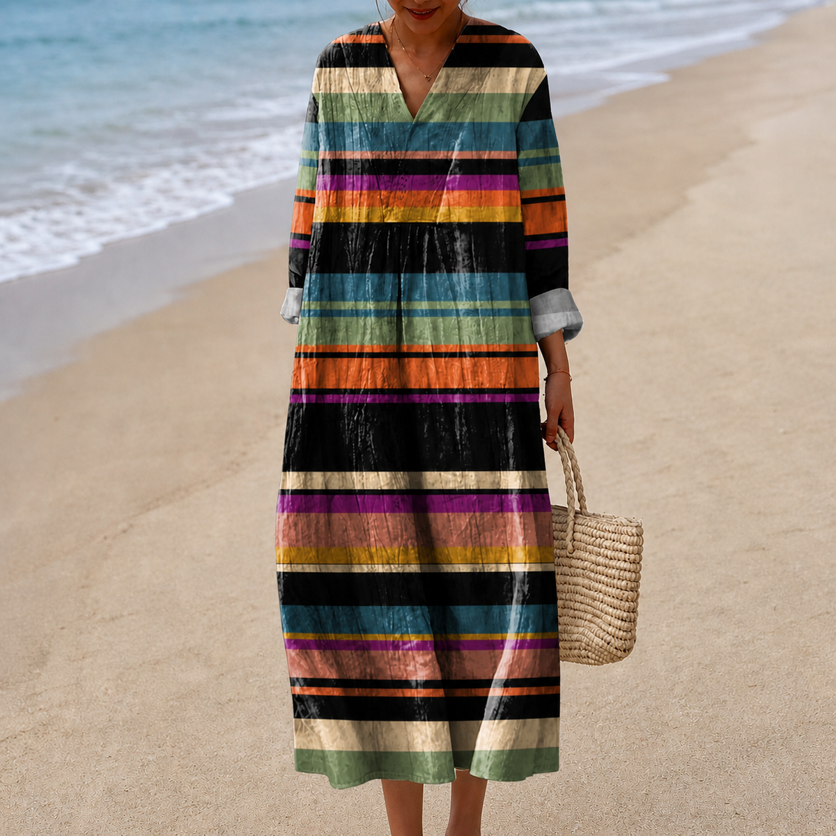 Vestido de Rayas Horizontales Multicolores