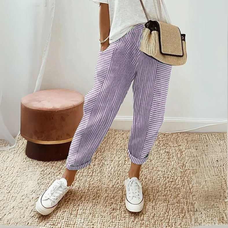 FLORIANE™ - Pantalones Boho a Rayas Relajados