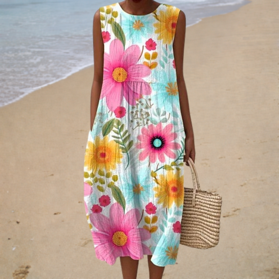 Vestido Turquesa con Margaritas Grandes