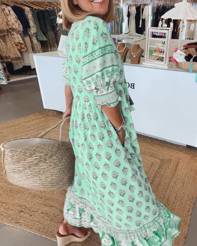MANA | VESTIDO MIDI FLORAL CHIC CON ESCOTE EN V