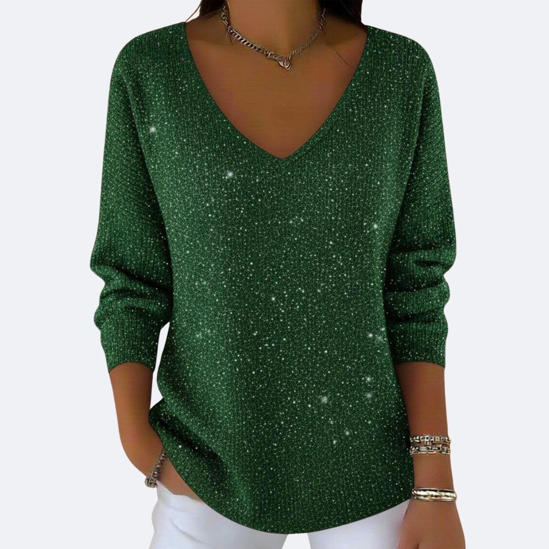 GIULIA - Sweater Elegante Cuello V con Brillo