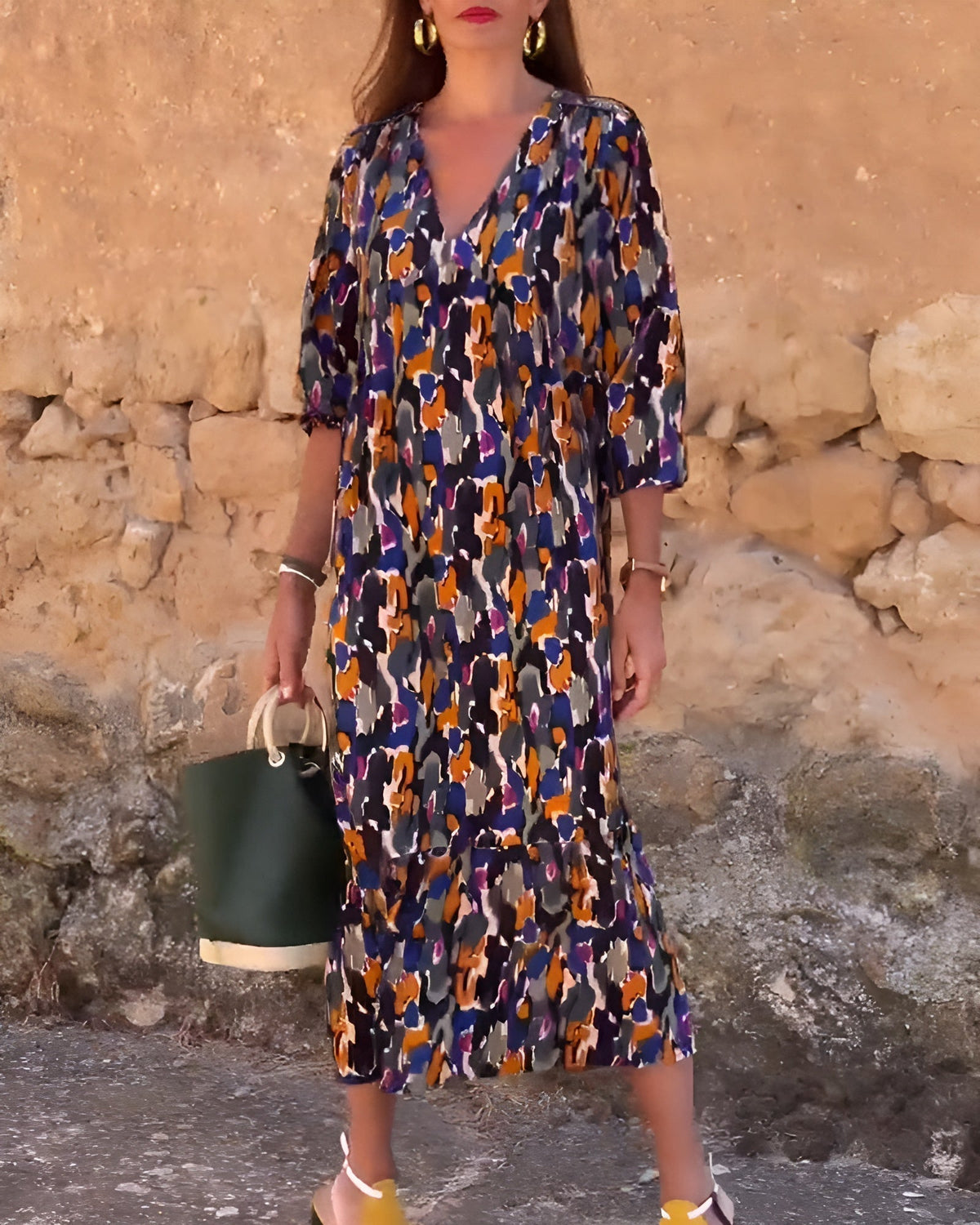 Anaëlle™ | Vestido Retro Impreso con Cuello en V