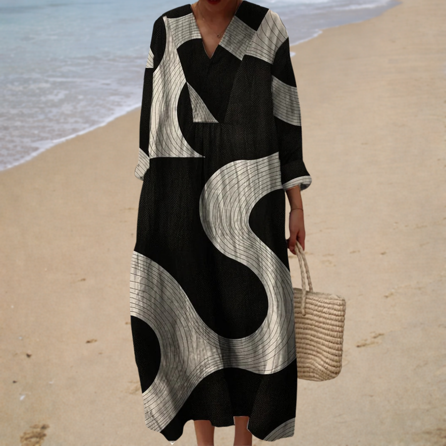 Vestido de Verano Blanco y Negro Abstracto