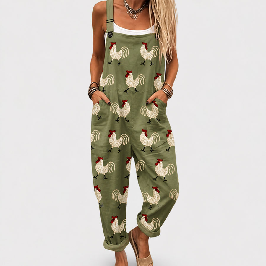 Peto Verde Oliva con Gallos Estampados