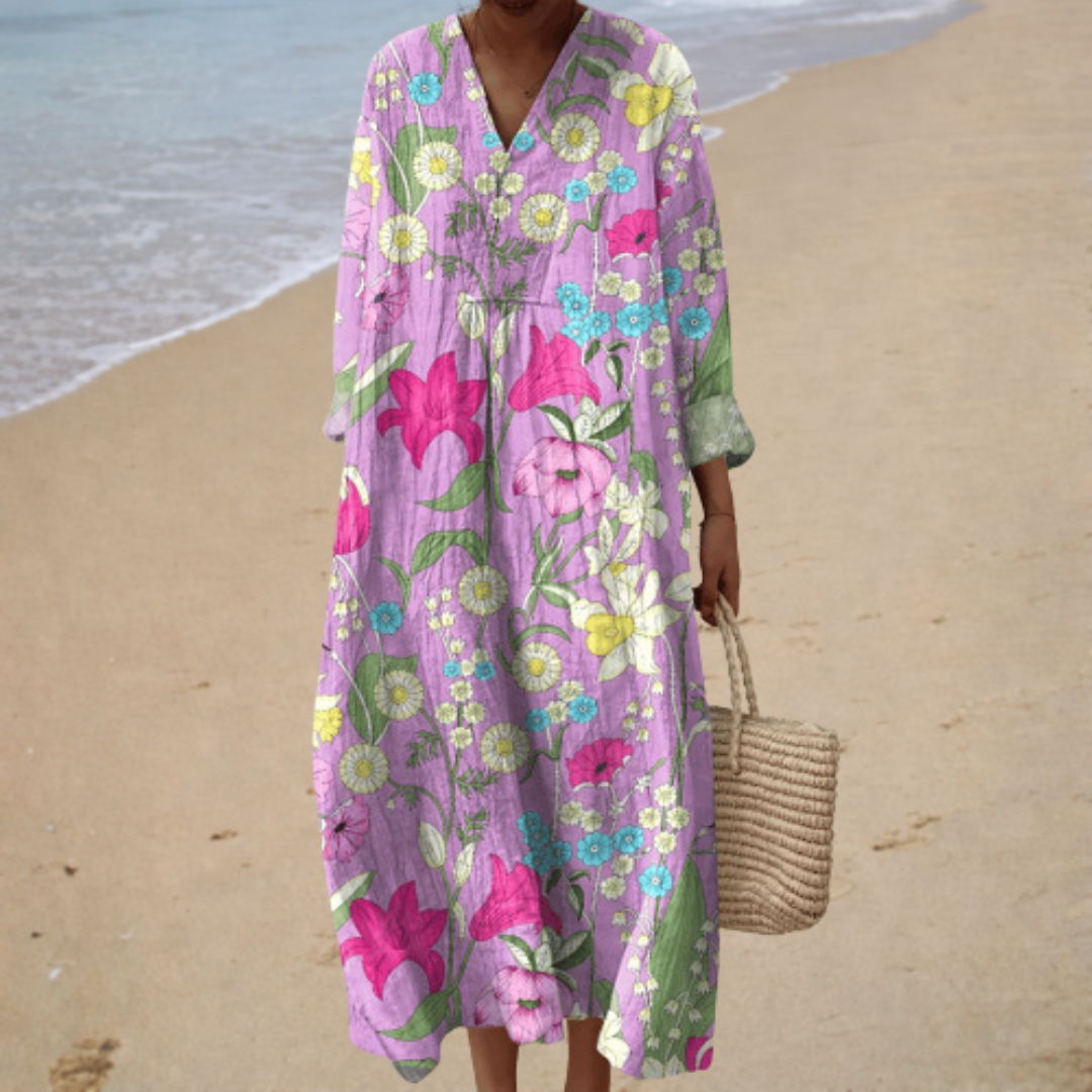 Vestido de Verano Rosa con Flores Tropicales