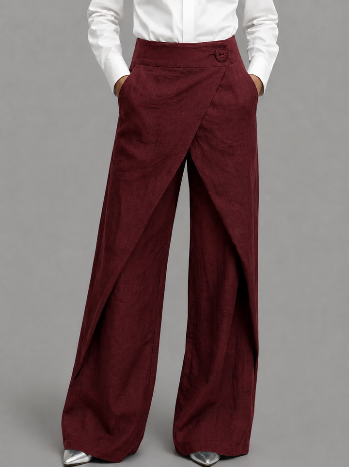 Paloma | Pantalón Cruzado de Pierna Ancha con Botón