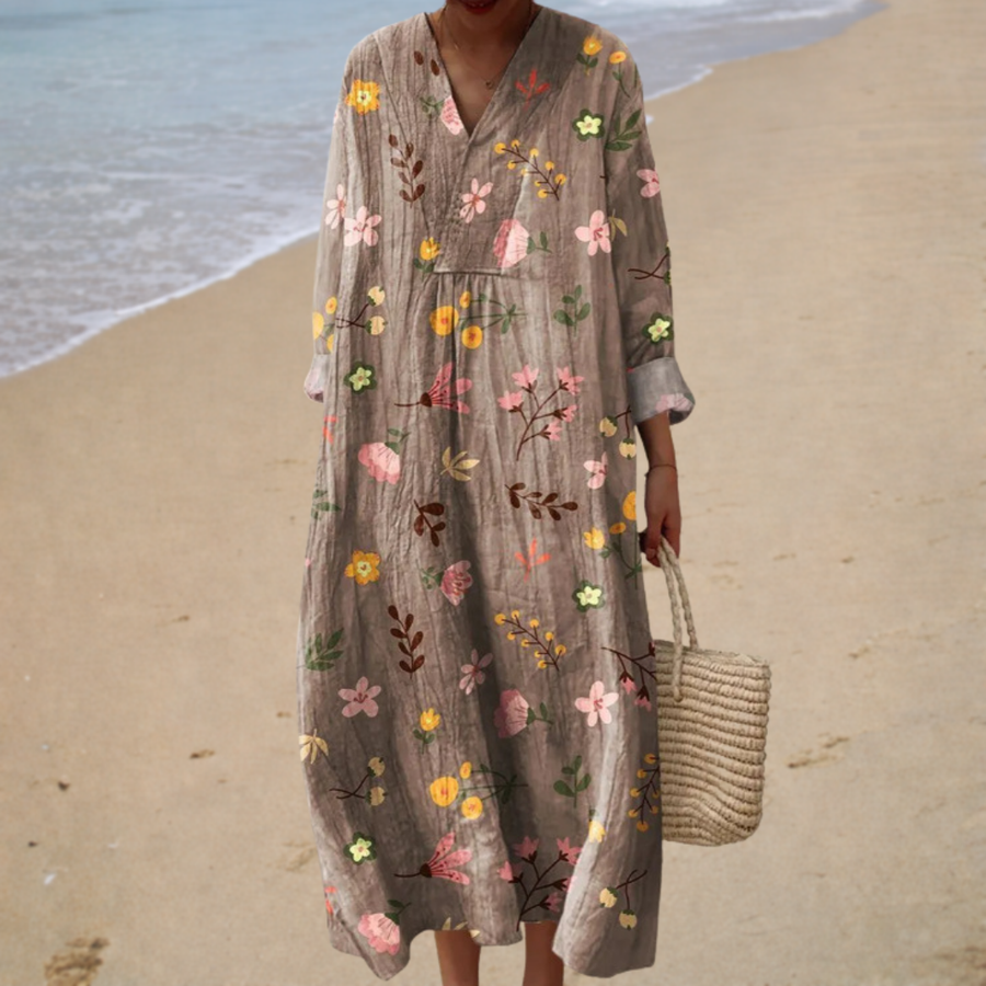 Vestido de Verano Marrón con Flores Pastel