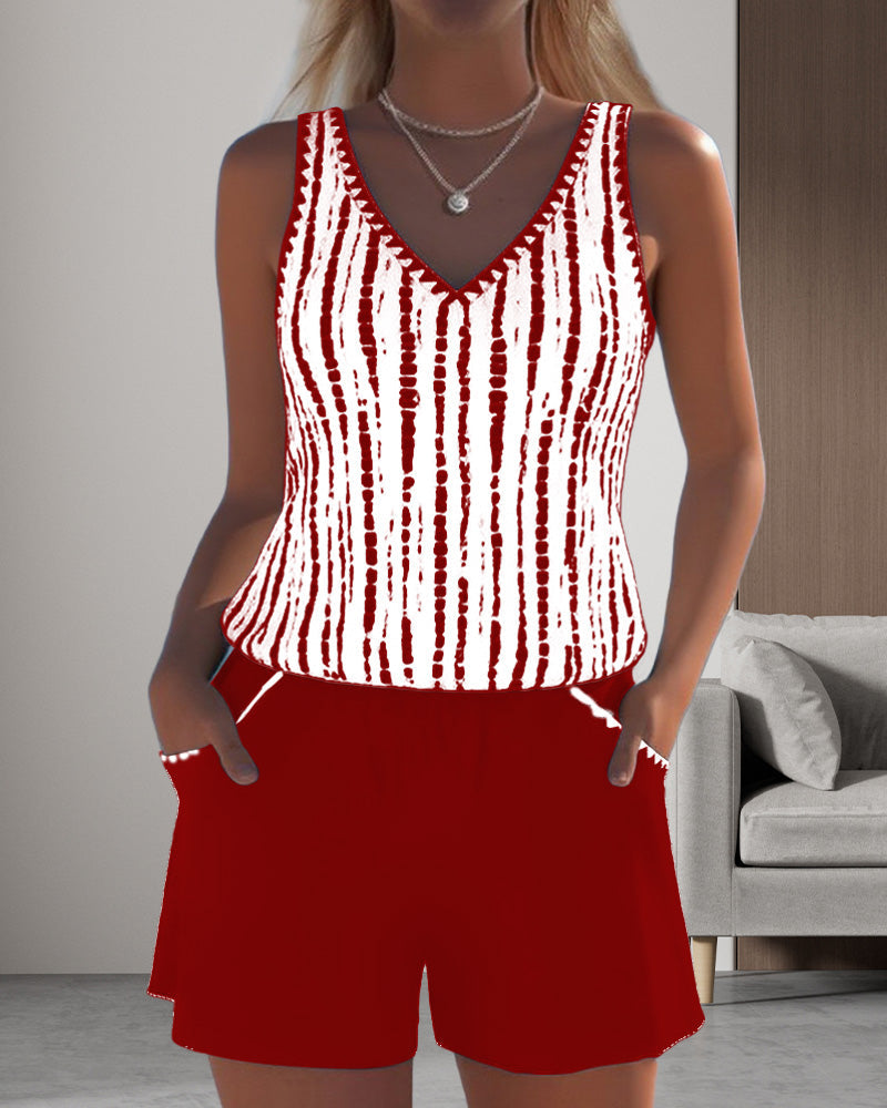 Maillot de baño casual con bolsillos y escote en V de dos piezas