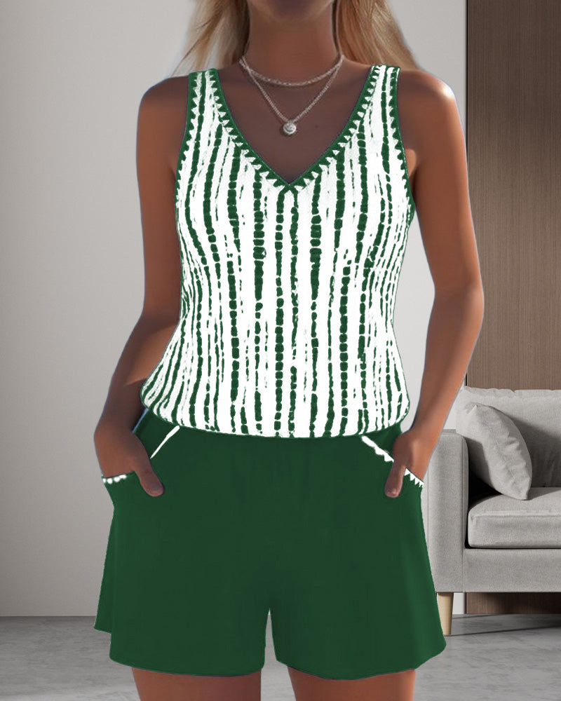 Maillot de baño casual con bolsillos y escote en V de dos piezas
