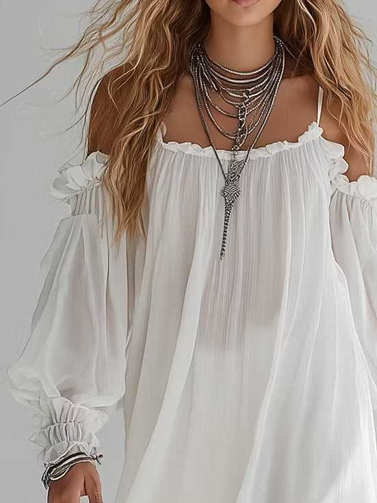 Mini Vestido Romane — hombros descubiertos, corte fluido