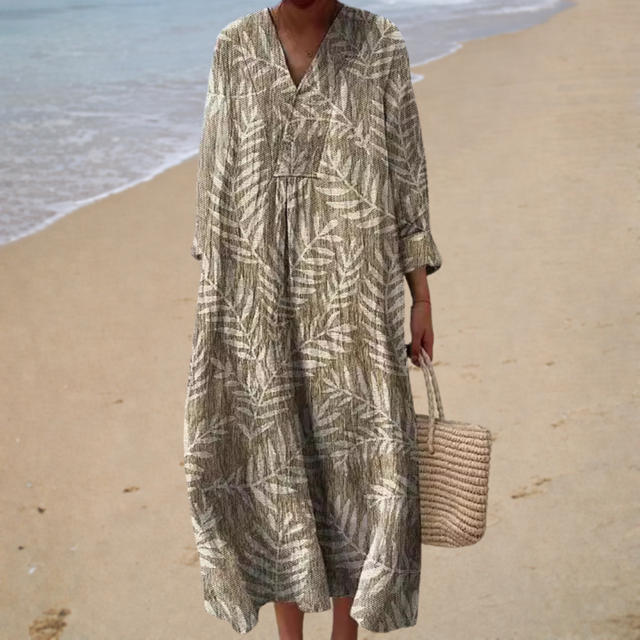 Vestido de Verano Beis con Hojas de Helecho