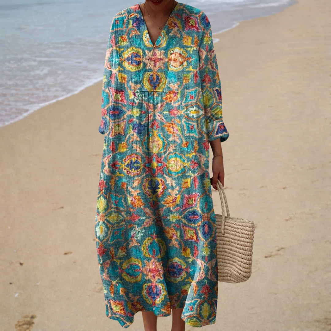 Vestido de Verano Turquesa con Grecas