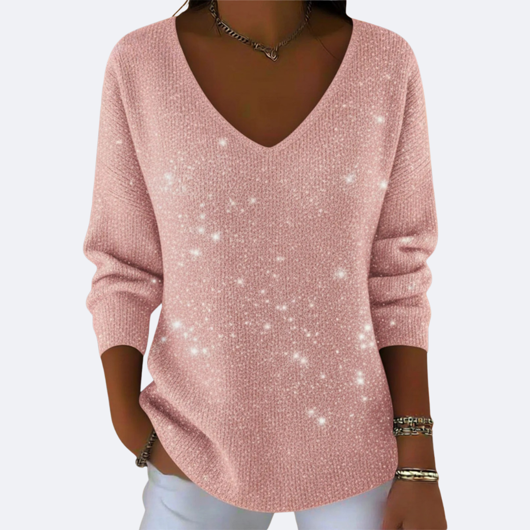 GIULIA - Sweater Elegante Cuello V con Brillo