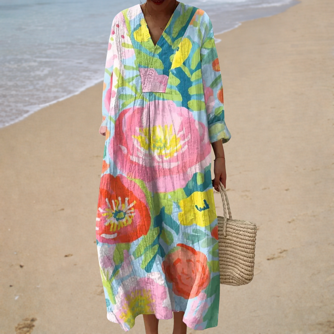 Vestido de Verano Rosa con Amapolas
