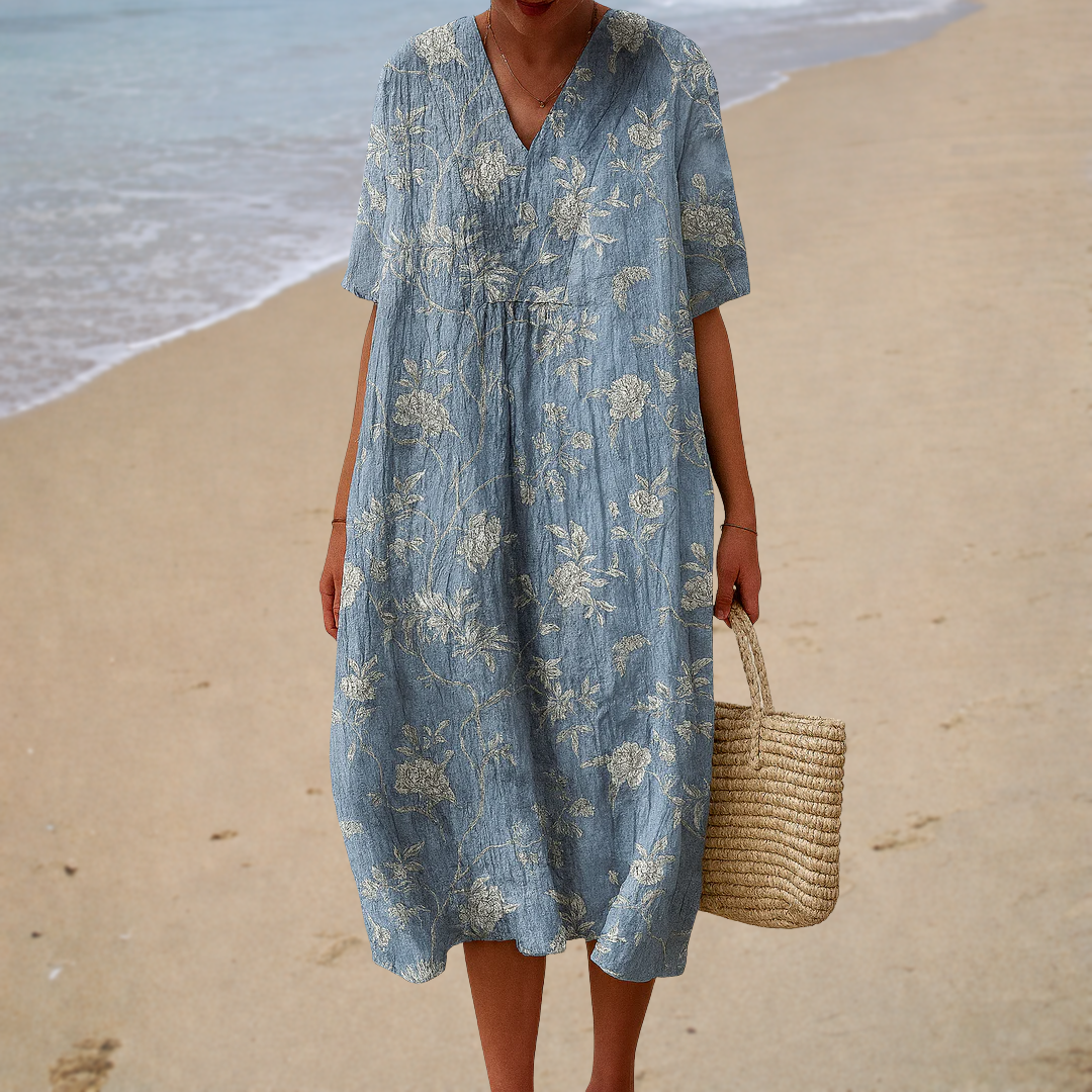 Vestido de Verano Azul con Flores Pequeñas