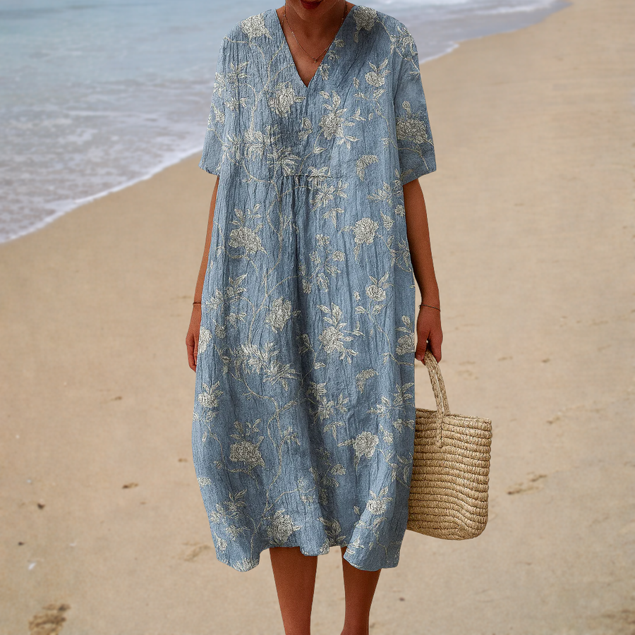 Ropa de Verano Violeta — cuello en V, estampado floral