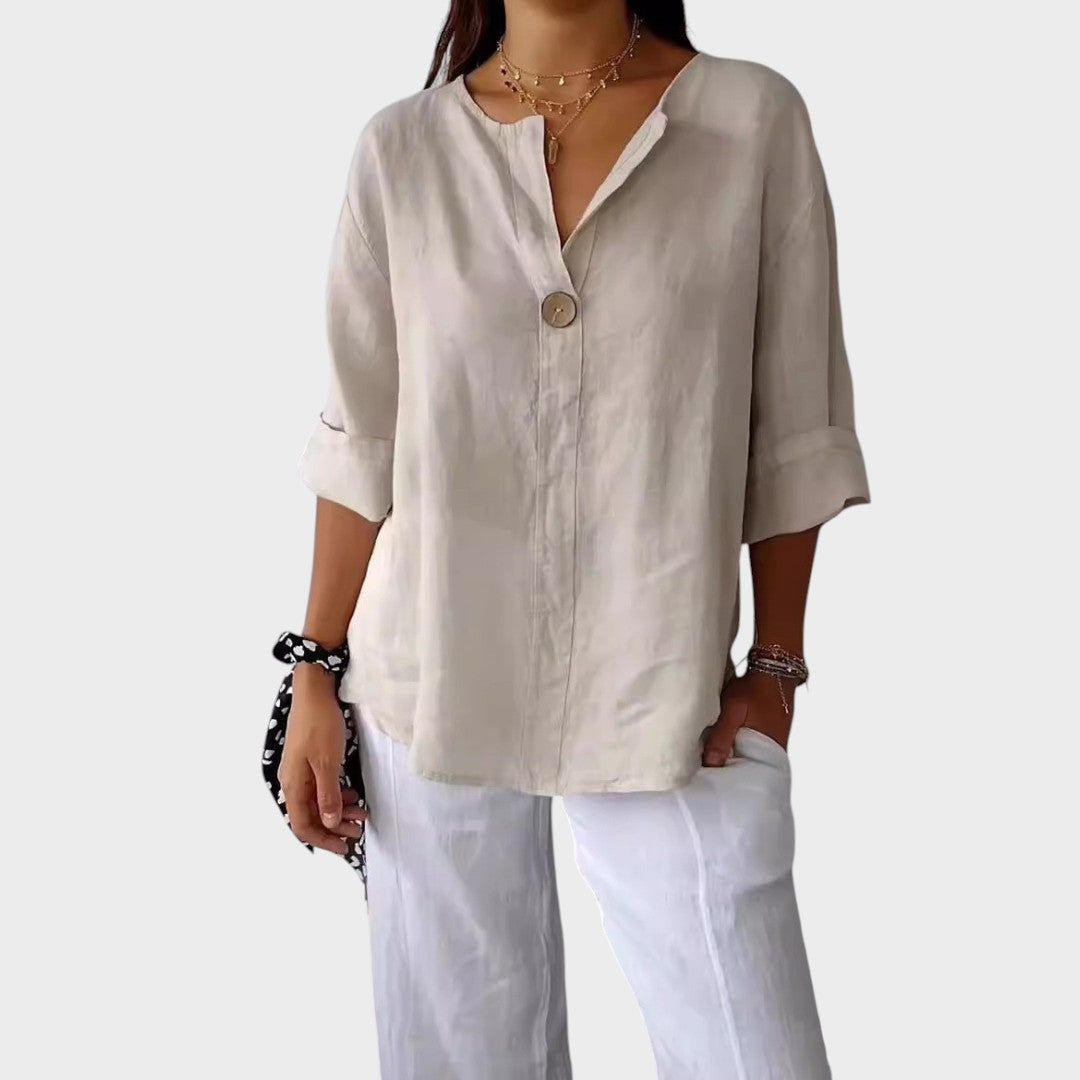 Zamma | Blusa de lino con cuello en V