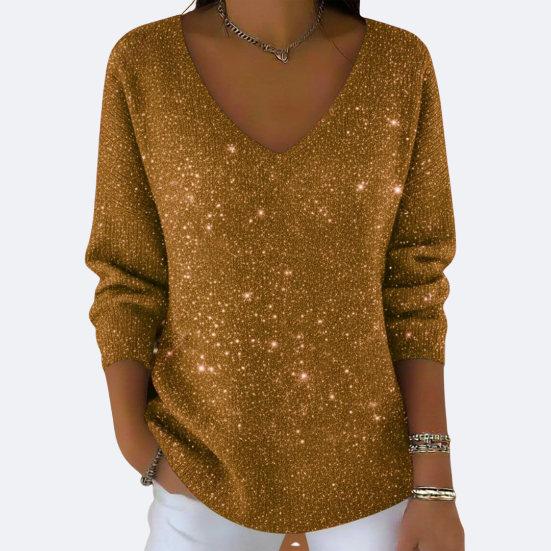 GIULIA - Sweater Elegante Cuello V con Brillo