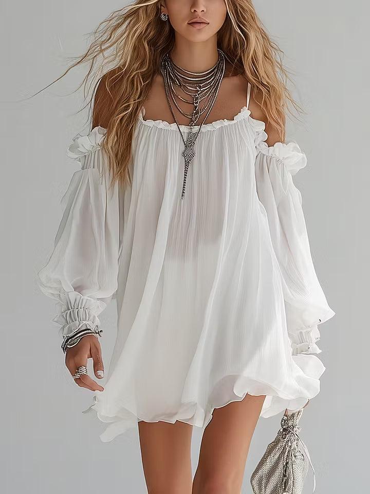 Mini Vestido Romane — hombros descubiertos, corte fluido