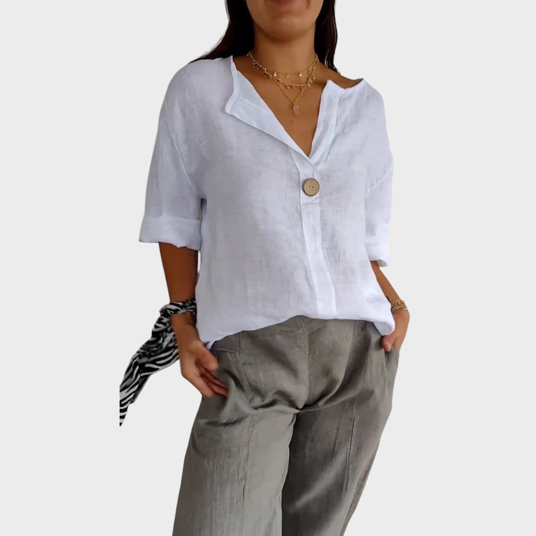Zamma | Blusa de lino con cuello en V