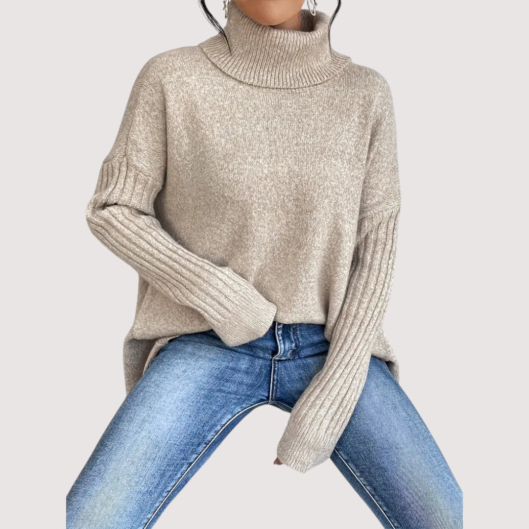 Patricia – Sweater Largo y Elegante con Cuello Alto