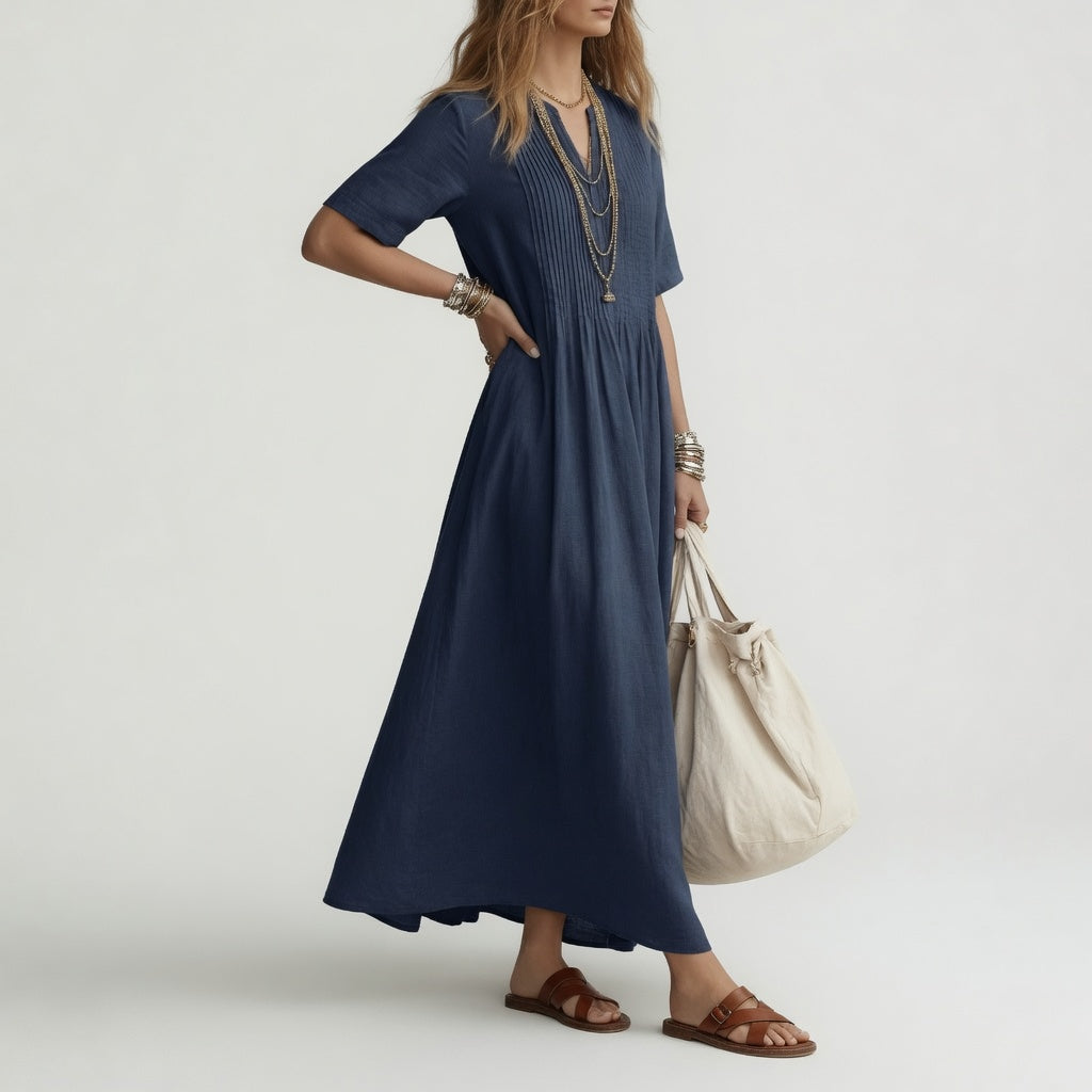 Pélagie™ — Vestido largo de algodón con cuello en V, libertad veraniega