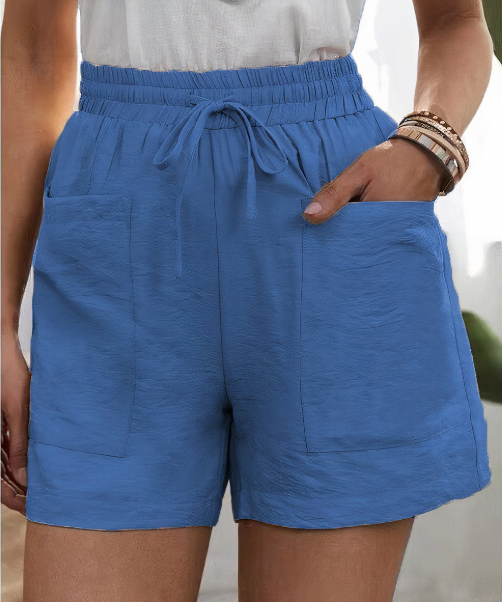 Pantalón Corto Azul con Cintura Fruncida