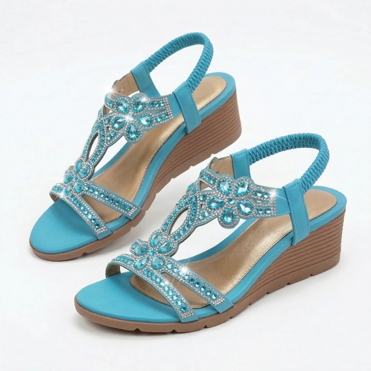 Lívia | Sandalias de Cuña con Piedras y Motivos Florales