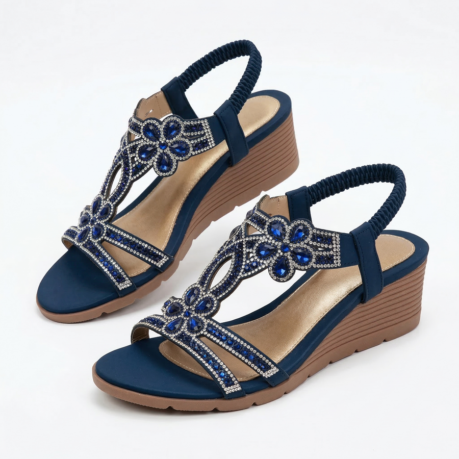 Lívia | Sandalias de Cuña con Piedras y Motivos Florales