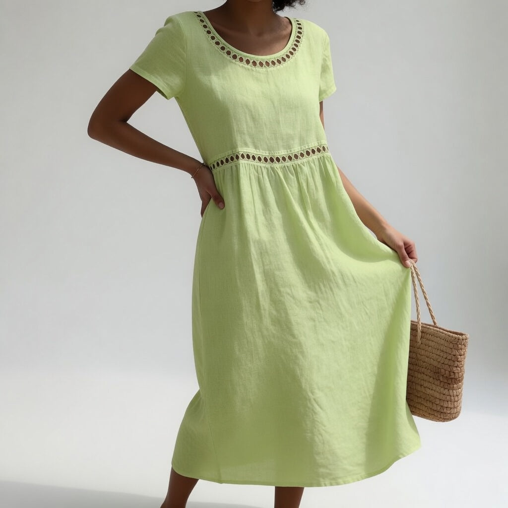 Pernelle™ — Vestido midi 100% algodón bordado con feminidad suave